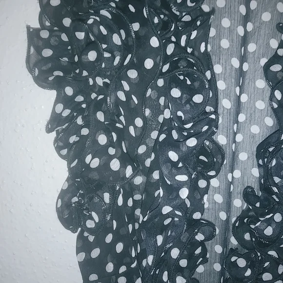 XXI M Sleeveless Black White Frilly Polka Dot Wrap Top Long Sash Top - Picture 4 of 7